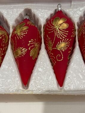 Vintage European 6" Tear Drop Christmas Ornaments - Red, Gold